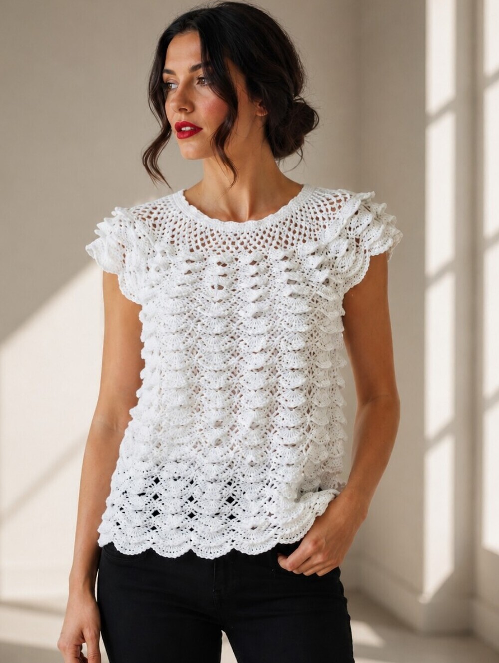 Hand made One Of A Kind White Cap Sleeve Crochet Top